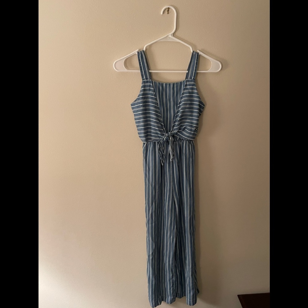 bebe Blue and White Striped Jumpsuit/Romper